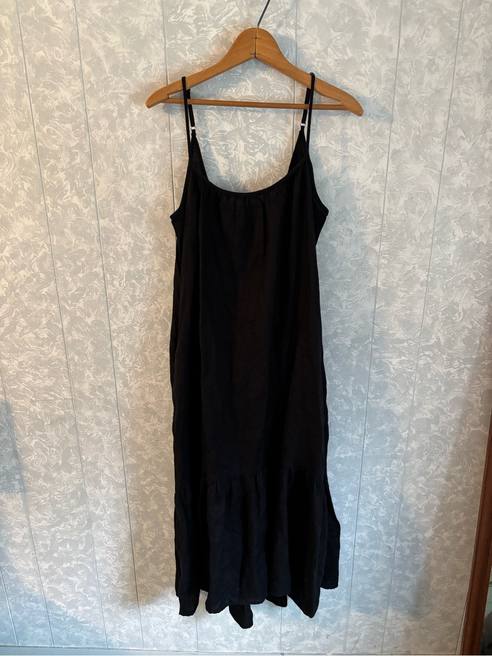 J Crew Linen Ruffle Hem Black Maxi dress